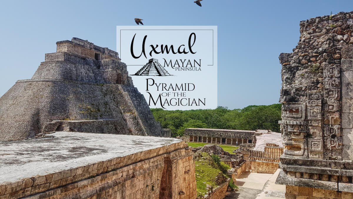 Pyramid of the Magician in Uxmal viewed from the Nunnery entrance