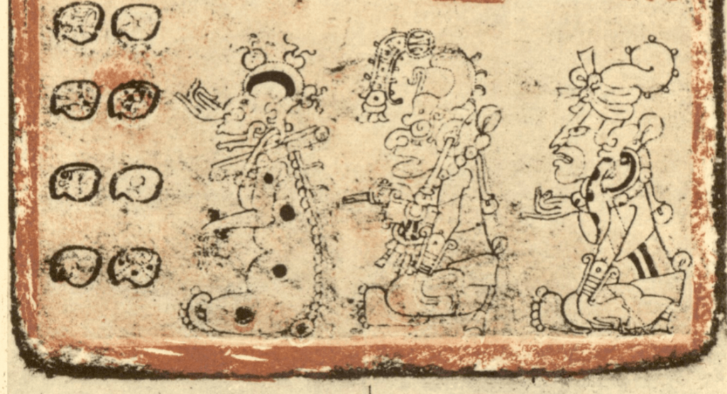 Representación del dios Yum Kimil en el lado izquierdo. 